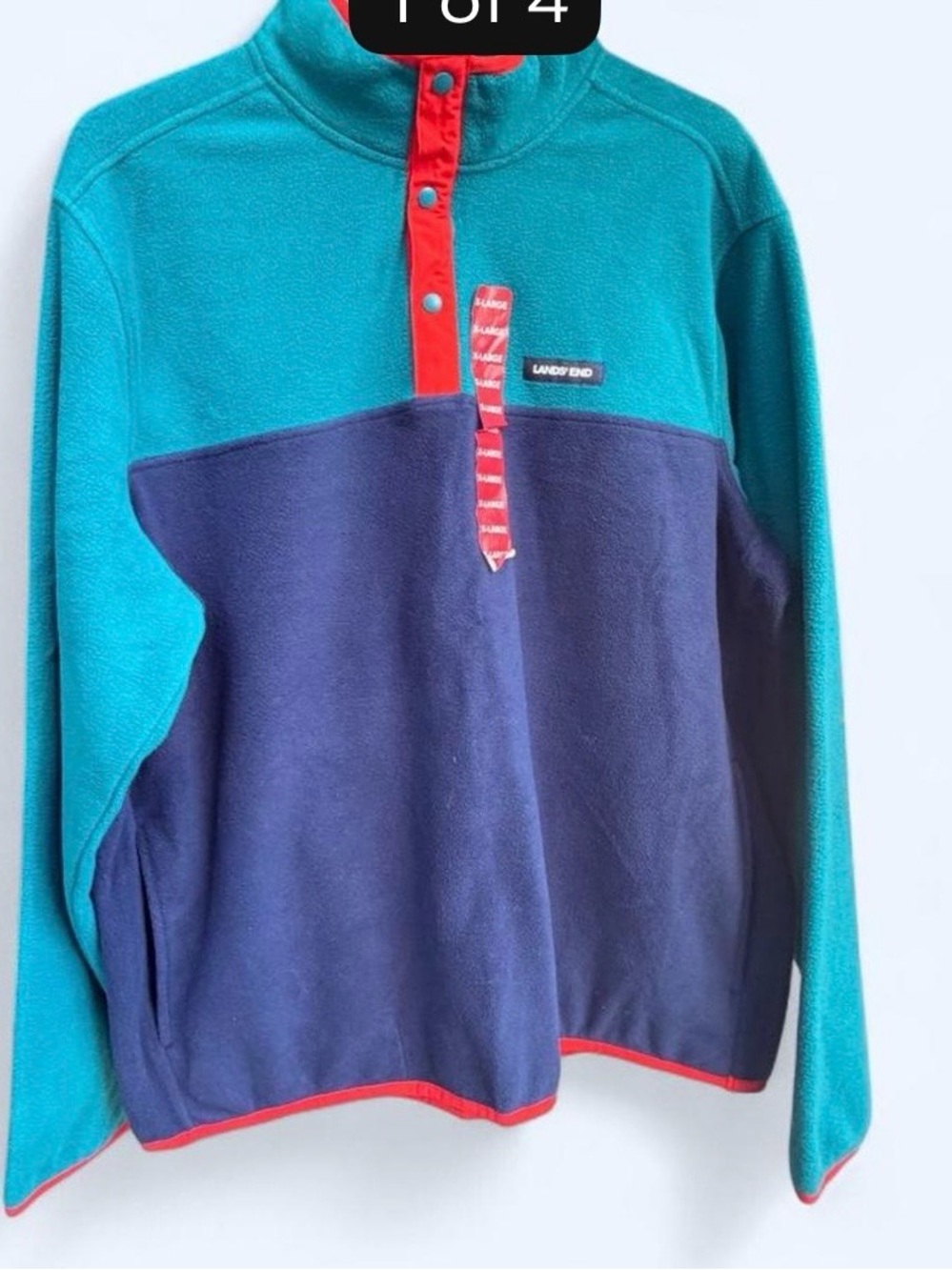NWTLands' End Men’s Colorblock Quarter-Snap Fleece Pullover - Teal & Navy